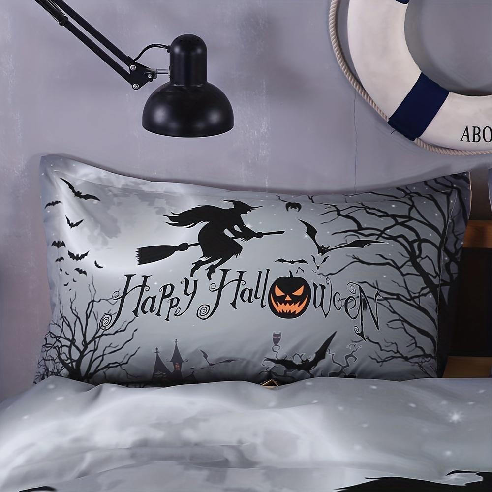 Halloween Theme Duvet Cover Set Funny Witch Skull Pumpkin Print Bedding Set Soft Breathable Duvet Cover For Bedroom Decor