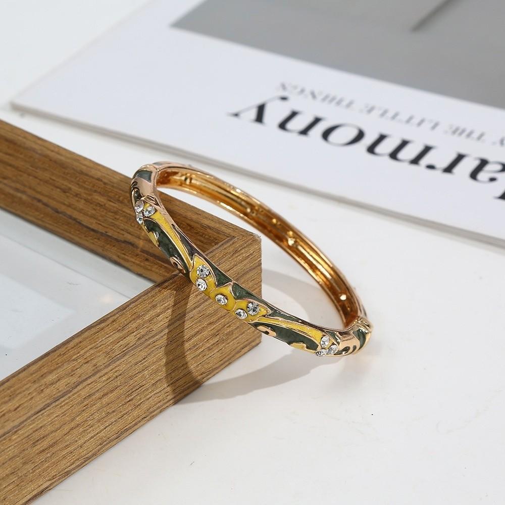 Eleganter Cloisonné Offener Armreif Zink Zink Zinklegierung Retro Hof Blumiger Armreif Vintage Emaille Armband Mode