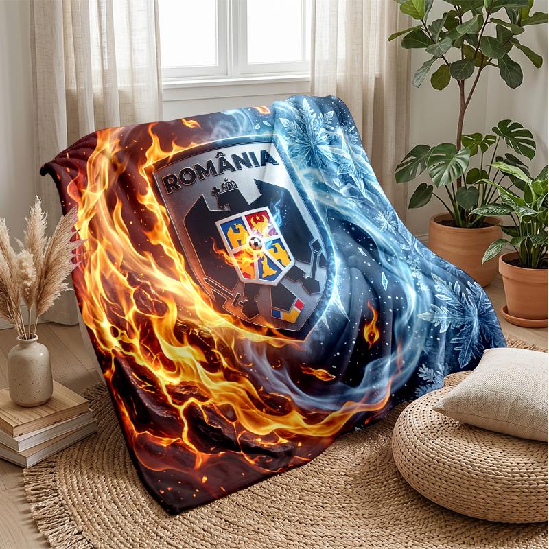 Romania Football Printed Flannel Blanket Skin Friendly Warm Decorative Throw for Indoor Couch Bed Daily Use