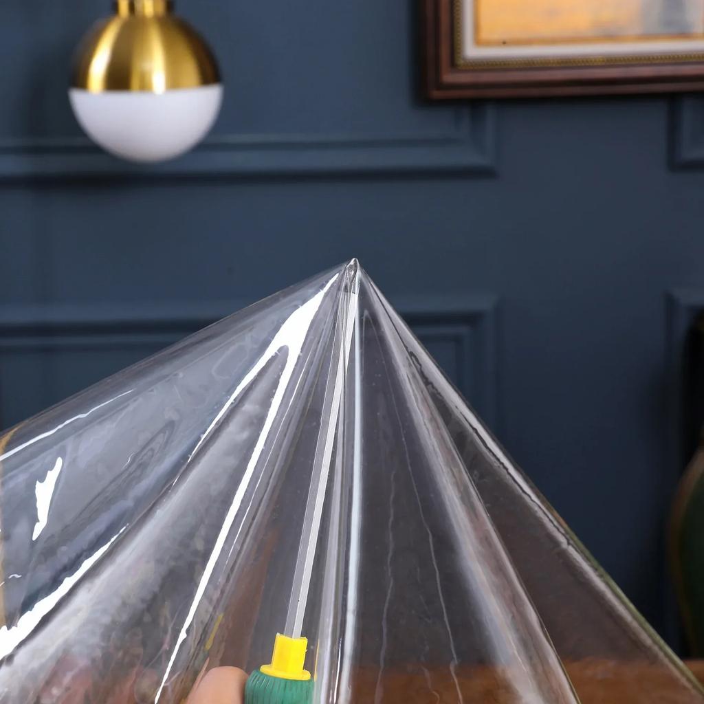 New Tablecloth European Lace PVC Waterproof and Oil-proof Furniture Dustproof Cloth Lace Hem Transparent Tablecloth for Home