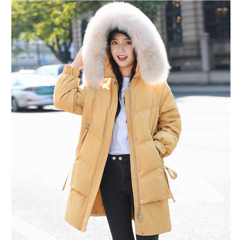 

Куртка из хлопка средней и длинной длины для осени и зимы, корейская версия, свободная и модная женская куртка из хлопка с меховым воротником M жёлтый