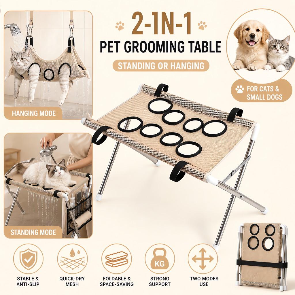 Foldable pet bath rack pet grooming hammock standing or hanging black