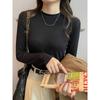 Weißes Rundhals-Unterhemd für Damen im Herbst und Winter, Neues einfarbiges langärmeliges T-Shirt, Slim-Top
