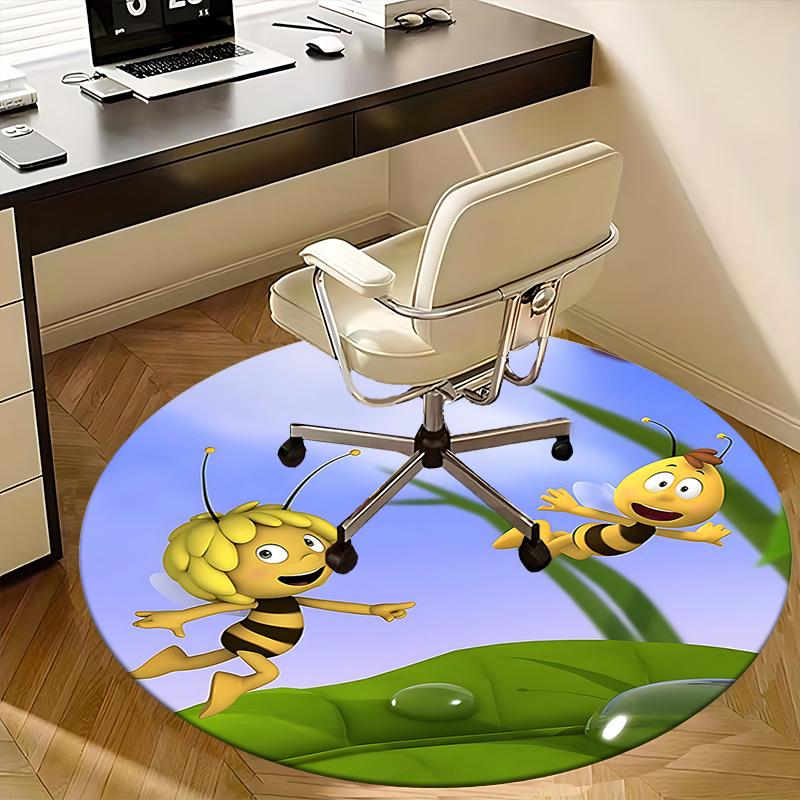 Bee Happy Chair Mat - Round Carpet for Home Decor, Office Use, Gift Idea - Suitable for Bedroom