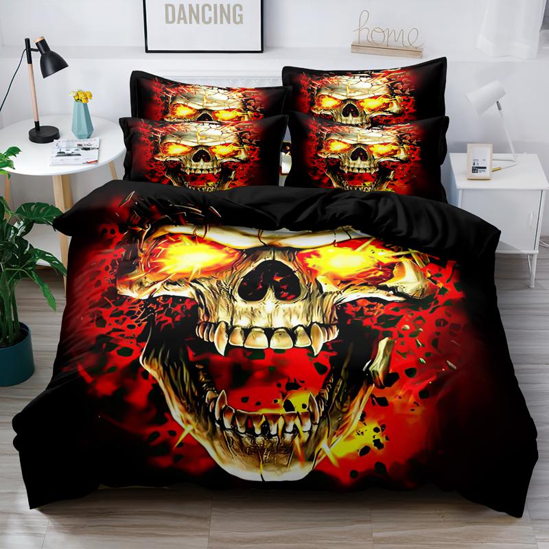 3-Piece Simple Modern Skull Animal Pattern Digital Printed Down Duvet Cover Set,Bedding Set(1 Down Duvet Cover+2 Pillowcases)