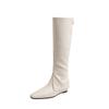 Off-white Square Head Inner Height-increasing Trouser Tube Boots for Women, New Autumn and Winter Boots, Oily Skin and Thin Versatile Boots for Women