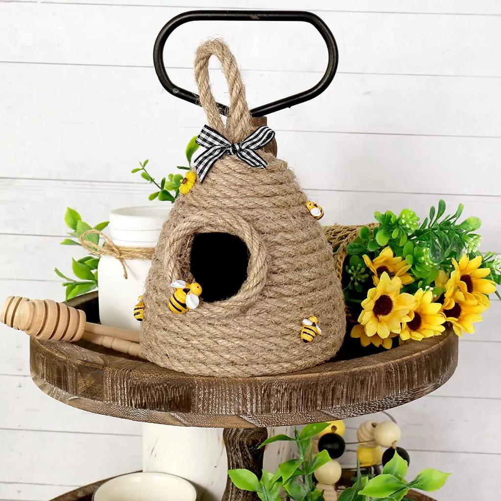 4/1 Pcs Honeycomb decoration jute hanging tiered tray decoration cute handmade honeycomb bee theme party ornaments shelf garden