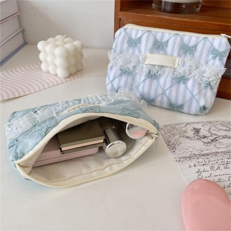 Elegant Floral Lace Trimmed Wallet Small Storage Bag Polyester Stylish Lightweight Carryall For Coin Accessories