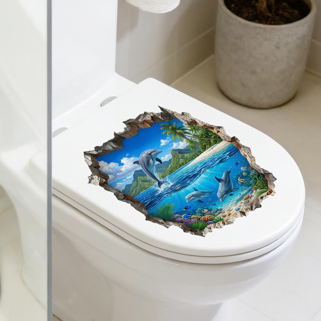 Broken Wall Underwater World Dolphin Living Room Bathroom Toilet Wall Decoration Wall Sticker