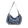 Denim Shoulder Bag With Studs And Love Buzz Print For Women