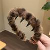 Korean Style Leopard Print Plush Headband with Teeth - Non-Slip, Fluffy Hair Accessory for Women, Autumn/Winter.