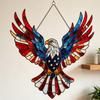 4th of July Suncatcher for Window Hanging Acrylic Stained Glass Heart/Eagle Ornament Patriotic Red White Blue Sun Catcher Panel for Memorial Day Decor