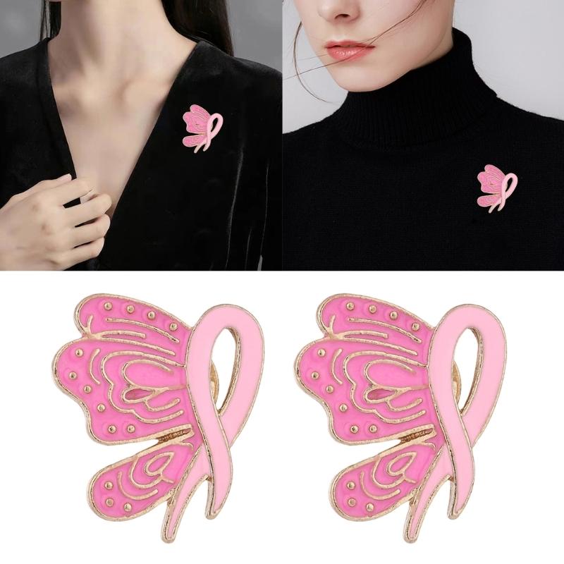 10Pcs Cancer Awareness Ribbon Brooch Pins For Women Butterfly Shape Decorative Lapel Pin For Clothing Embellishments