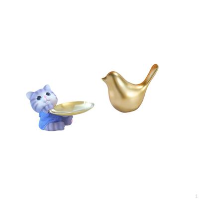 Modern Cat Bird Resin Statue Tray Sculpture for Home Decor Dining Table Cabinet Shelf Jewelry Snacks