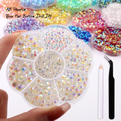 Nail Art Diamond Flat Bottom Resin Mixed Color Ab Plum Blossom Box Nail Art Jewelry Sticker Diamond Diy Nail Art Jewelry