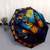 Stunning Stained Cute Butterfly Window Art Umbrella, Cute Umbrella with Cute Design, Portable 3-Fold Compact Umbrella for Men & Women, Valentine's Day