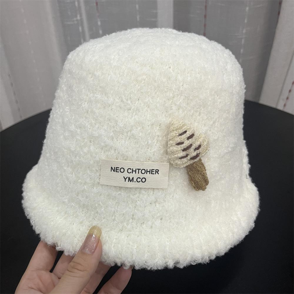Cute three-dimensional mushroom bucket hat autumn and winter new lamb wool warm and cold-proof split bucket hat female