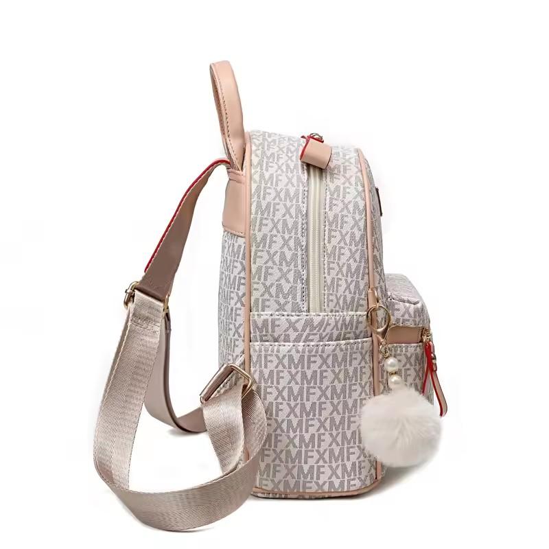 Letter Graphic Zipper Backpack Women's Waterproof Book Bag Casual PU Leather Daypack