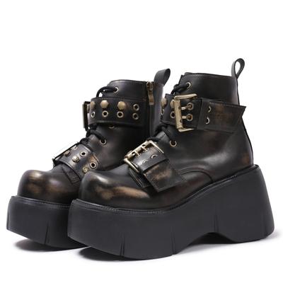 Punk Stil Damenstiefel Schnürstiefel Absatzhöhe Plateauschuhe Frau Gothic Stiefeletten Metalldekor Mann und Frau Sneaker 2025