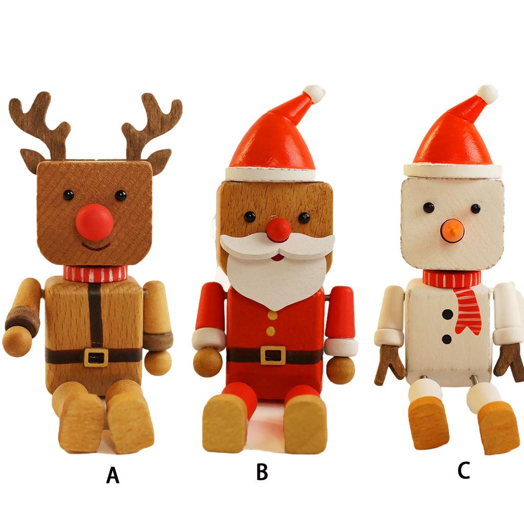 Santa Claus Shaking Wooden Man Figurine Car Decoration Small Ornaments Leg-swinging Robot Figurine Cute Wood Man Car