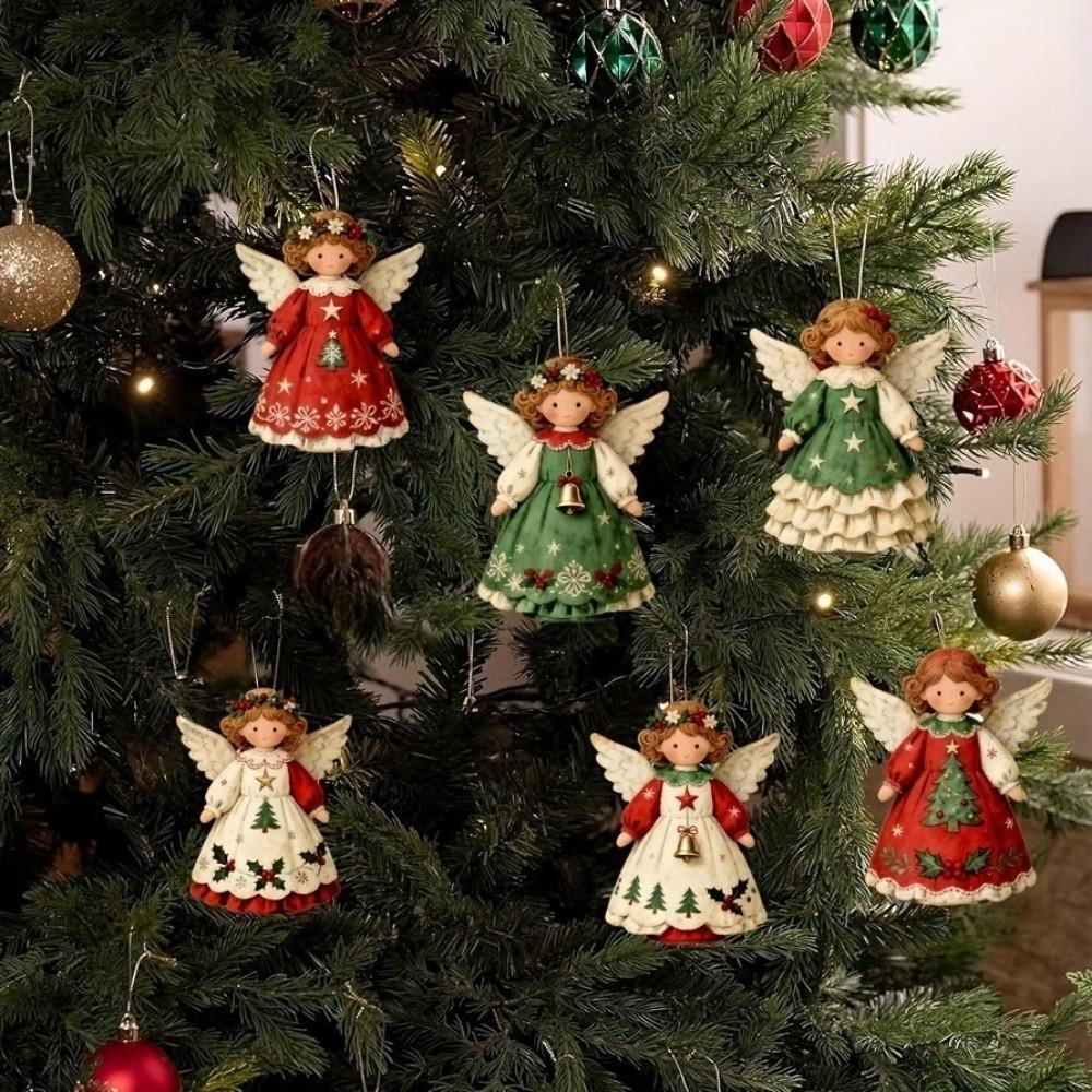 12pcs Colorful Design Christmas Hanging Wooden Xmas Decor Sweet Girl-Shaped Pendant New Year Gift