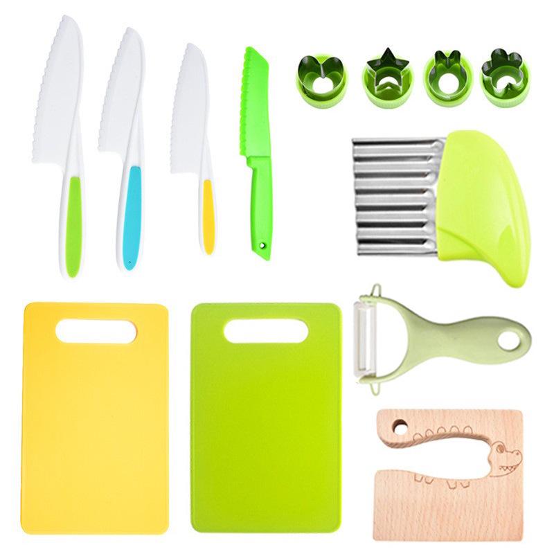 46-Piece Children's Safe Kitchen Set: Plastic Fruit & Vegetable Knives with Embossing Molds and Baby Food Tools. Multiple Styles Available.
