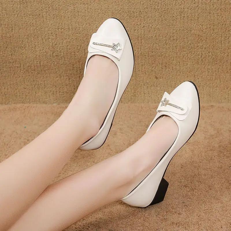 Fashion Ladies Pumps Moccasins Women's Shoes Round Toe Block Heel Office Chunky Heels Spring Comfortable and Elegant Summer 2025 Trend