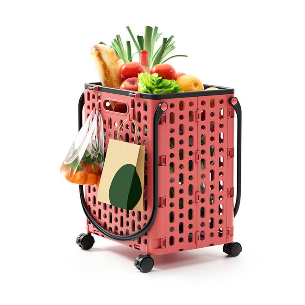 Folding Shopping Cart Collapsible Utility Cart with 360-Degree Swivel Wheels Lightweight Foldable Rolling Cart with Hooks