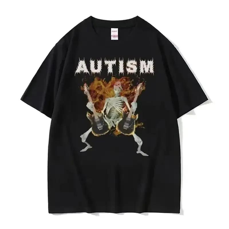Gothic Retro T-shirt Autism Funny Skull Fan Autism Pattern T-shirt Punk Y2K Short Sleeve Suitable for Both Men Women Oversize