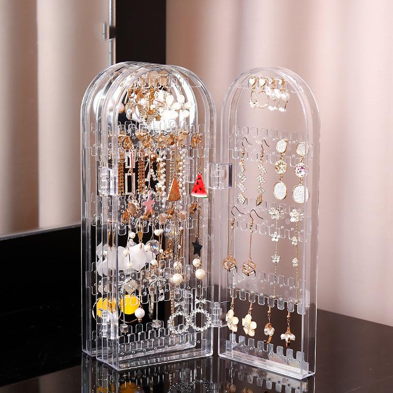 1 Set Folding Earrings Studs Display Rack Necklace Jewelry Shelf Stand Holder 2-4 Fans Panels Screen Organizer Storage Box