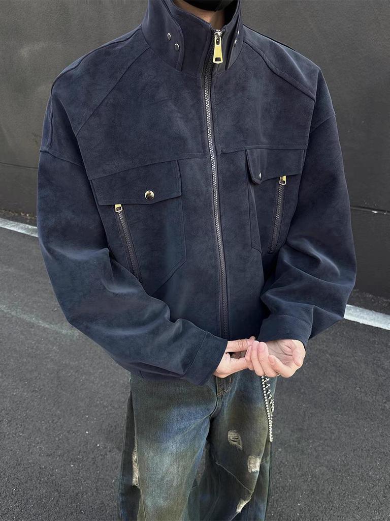 SWAMP AREA Matte Velvety PU Leather Men's Retro American Workwear Jacket - Autumn/Winter Style