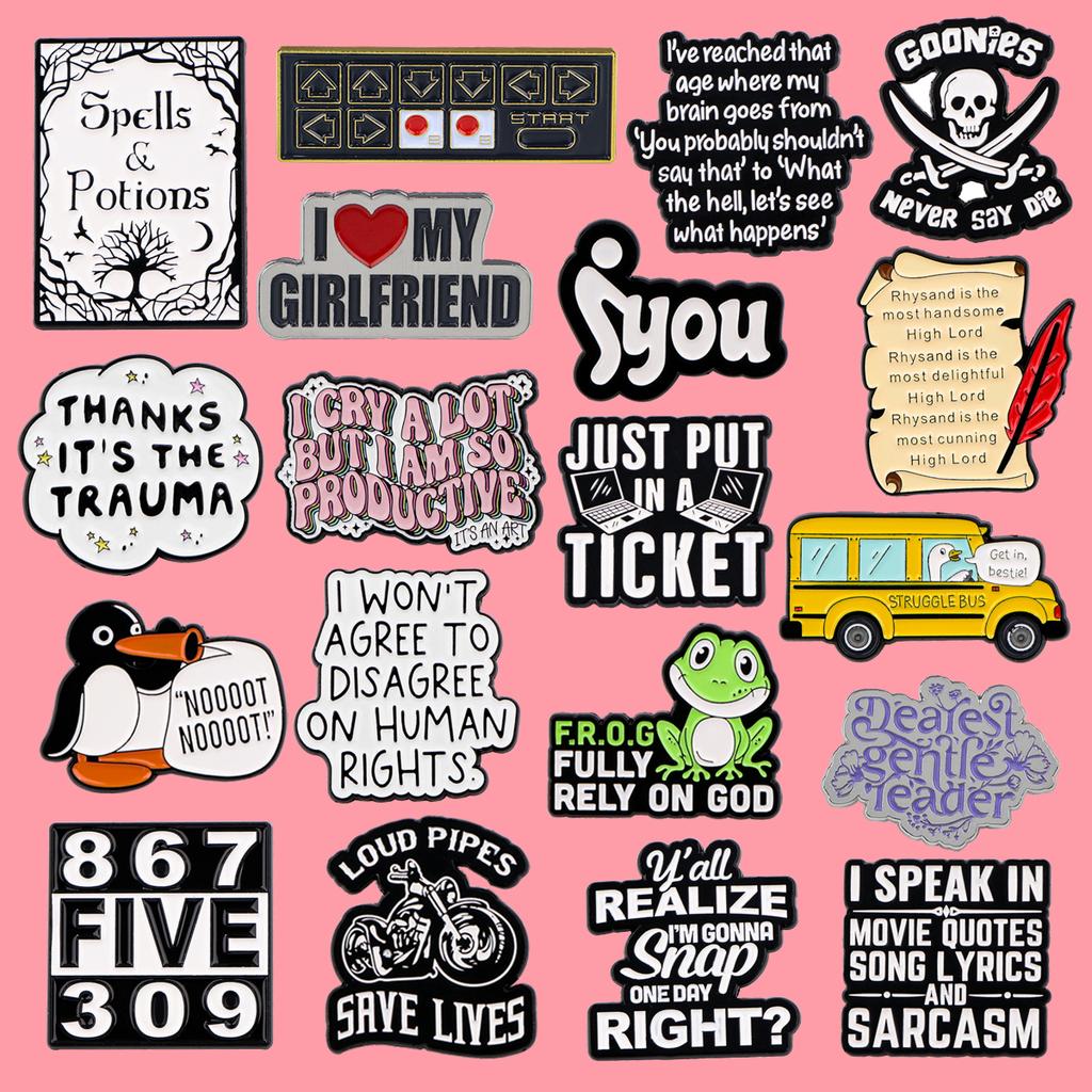 Quotes Series Pins Cute Cartoon Anime Quotation Badges Brooches for Clothing Enamel Pin Women's Badges Jewelry Accessories Gifts