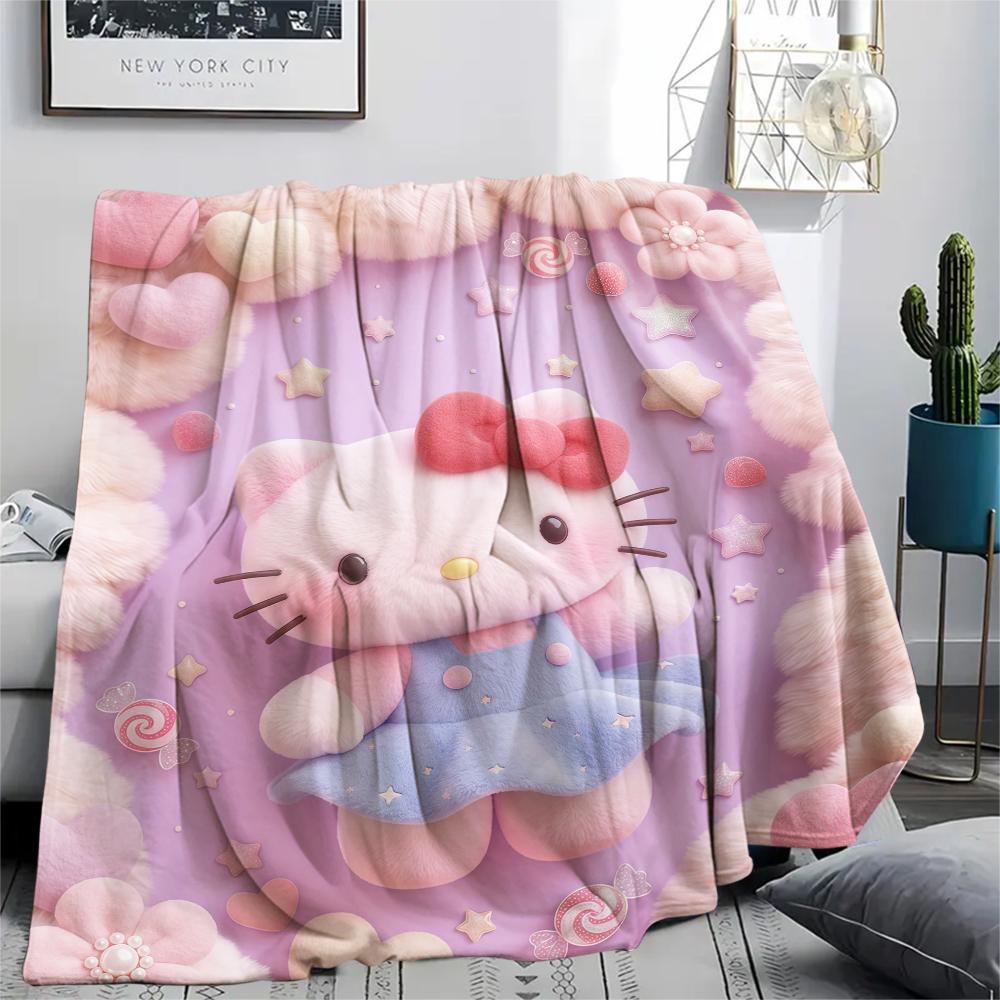 1PC Hello Kitty Pink Print Flannel Blanket, High Quality All Seasons, Home Decor, Warmth and Comfort, Perfect for Christmas Gifts