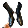 Botines Coreanos de Tacón Grueso y Punta Cuadrada - Diseño Retro Elástico Adelgazante con Cremallera Trasera para Mujer.