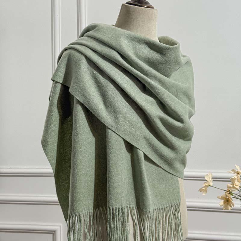 Roter Kaschmir-Woll-Samt-Schal im koreanischen Stil für Damen - Hochwertiger Winter-Schal 200x70cm (330g) gray