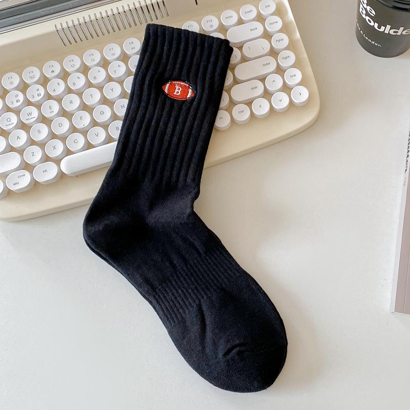 Men's Trendy Mid-High Cotton Socks with Polar Bear Embroidery - Black & White Sports Long Socks