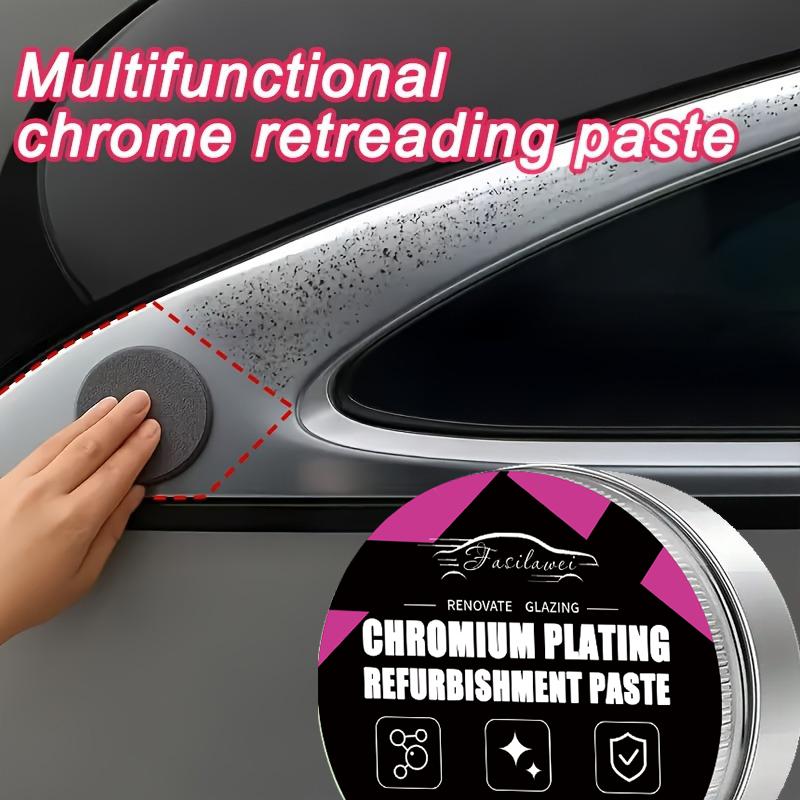 Chrome-plating professional polishing wax. A simple, wipe-on chrome restoration paste. Restores the original shine to vehicle ch