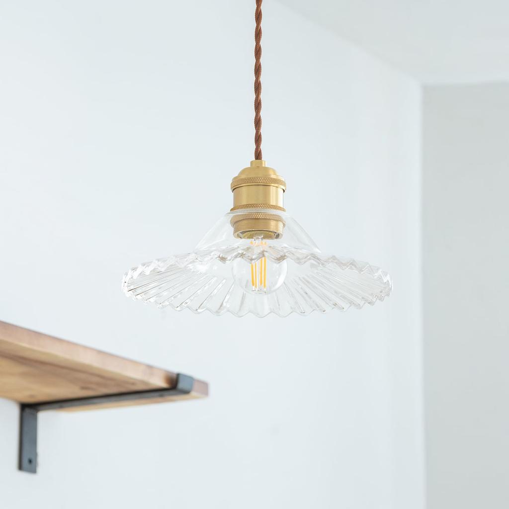 Chiko Electric Brass and Glass Pendant Light - Stylish Nordic Showa Retro Ceiling Light Fixture, Hanging Light for Living Room, Dining Room, Dining Ta