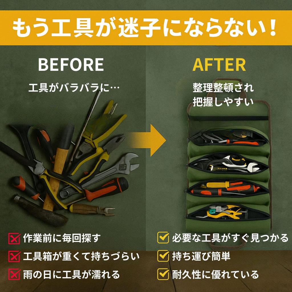 Foldable Roll Tool Multifunctional for Motorcycles and 11 Shoulder and Peg Large Khaki Bag, Cars, 3-Way Storage, Pockets, Crossbody, Handheld,