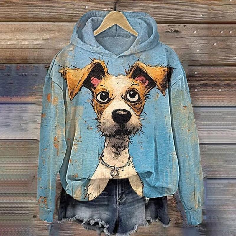 Damen Hoodie 3d Tiere Langarm Damenbekleidung Herbst Hip Hop Mode Street Style Lustiges Hunde Muster Kapuzenpullover