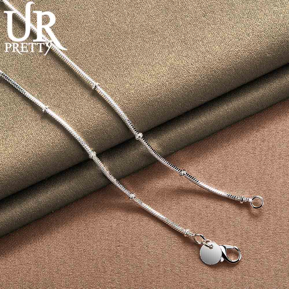 925 Sterling Silver Snake Chain Bead Necklace Fashion Wedding Jewelry