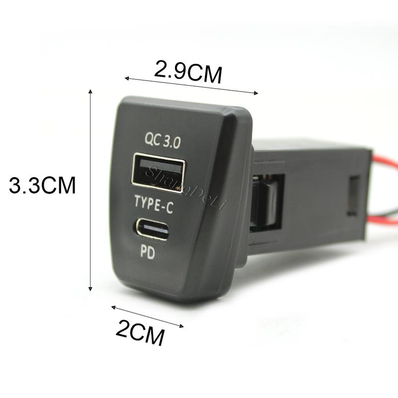 Car Charger TYPE-C PD QC3.0 USB Dual Socket Phone Charger Interface Adapter For Toyota RAV4 Rav4 XA50 2019 2020