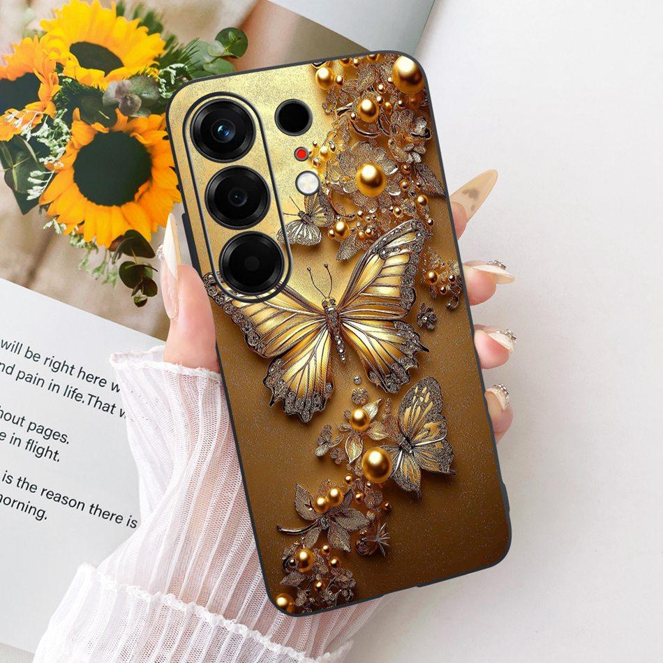For Tecno Camon 50 4G CN5 Cute Flower Butterfly Cat Painted Case For Tecno Camon50 4G Black Silicone Soft Phone Cases