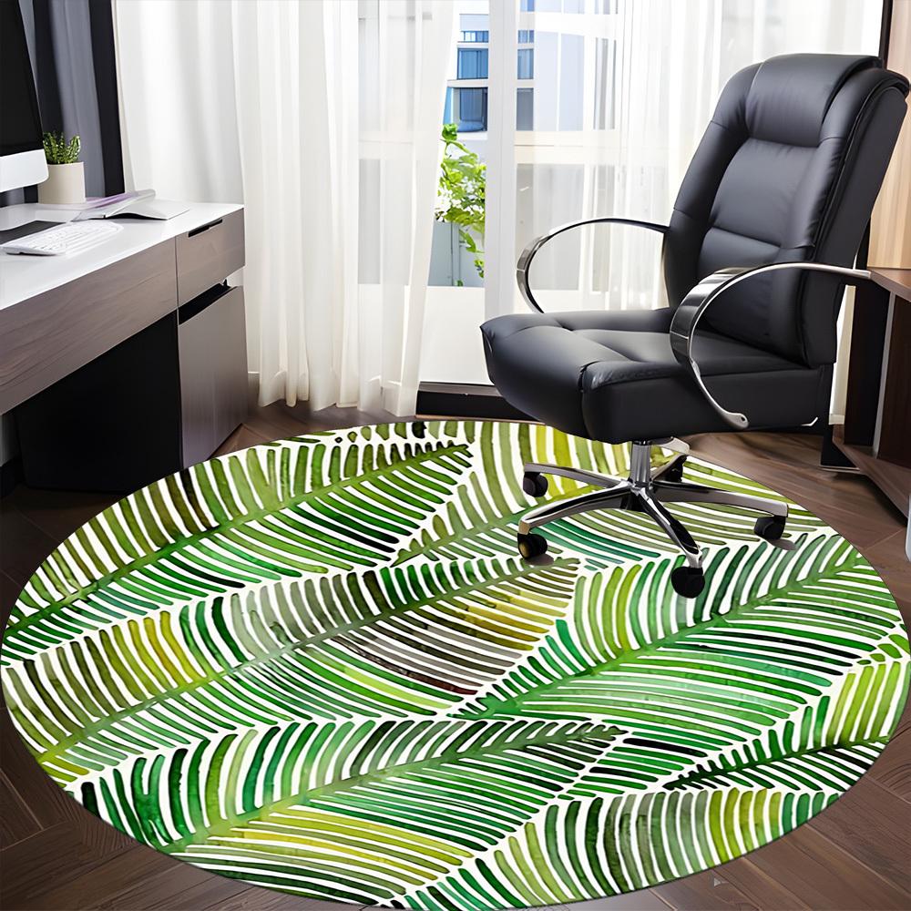 1pc Palm Leaves Pattern Office Round Area Rug, Mat Suitable For Office, Under Office Chairs Bedroom Living Room Home Decor, Room Deco
