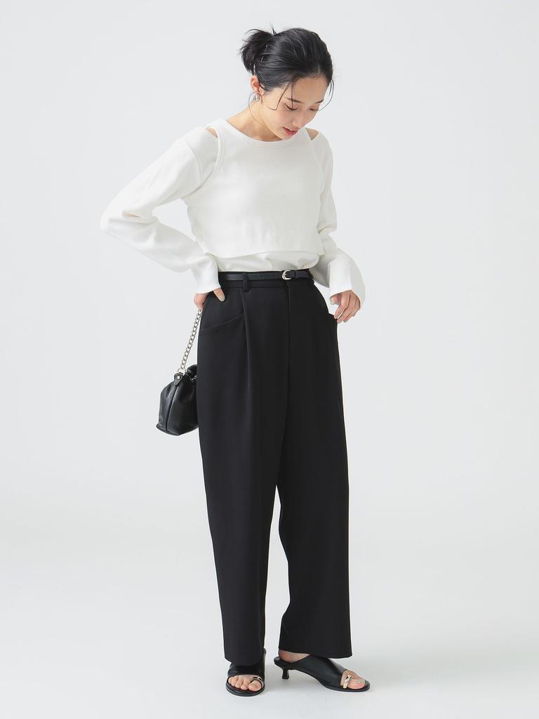 B:MING LIFE STORE by BEAMS Women's Wide Pocket Tuck Pants (Size S-M) Black