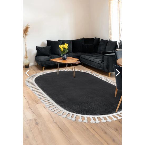 

Темно-серый овальный флисовый ковер с бахромой, мягкий противоскользящий антибактериальный плюшевый ковер 40*60 cm