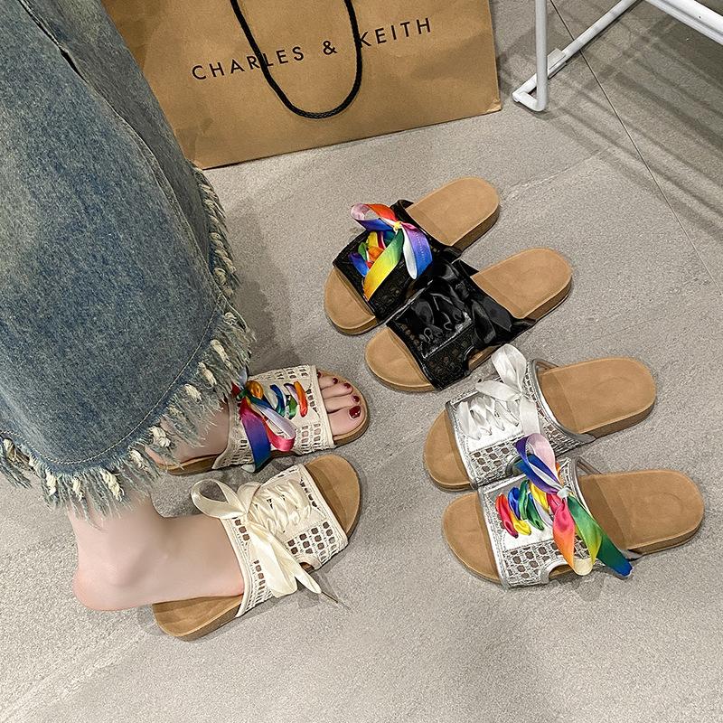 Women Slippers Summer New Fashion Colorful Lace-up Flat Bottom Sandals Woman Versatile Slip-On Flip Flops Casual Beach Shoes