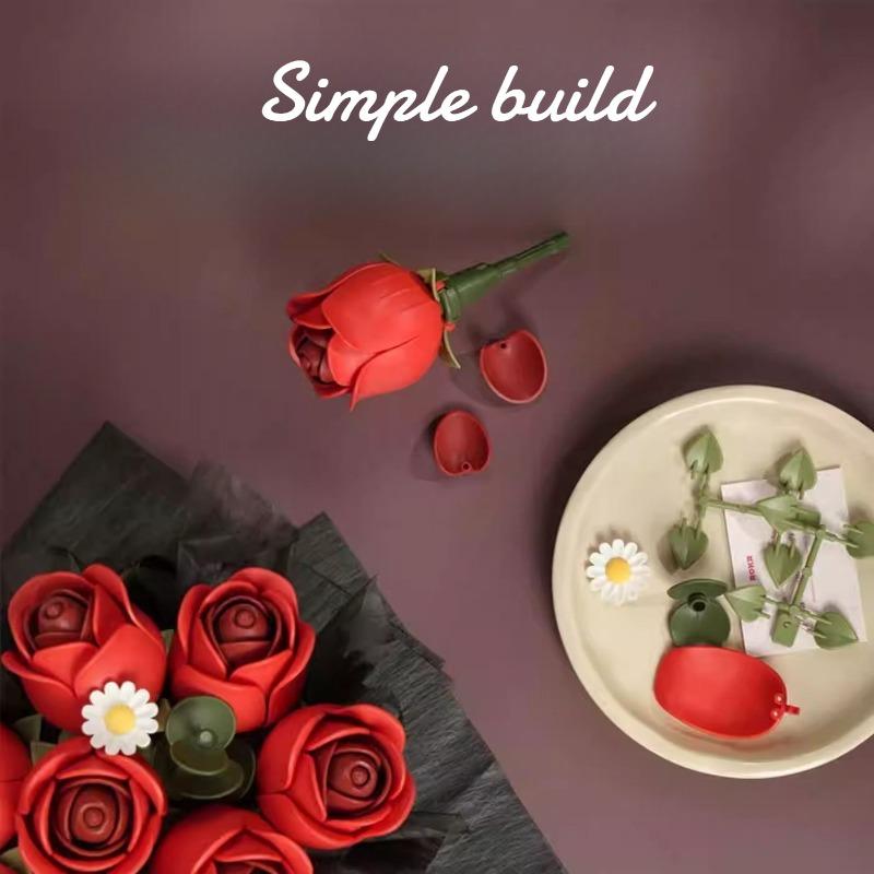 Rose Hug Bucket Bouquet 3D Assembly Handmade Diy Eternal Building Blocks Flower 3D Ornament Valentine'S Day Gift