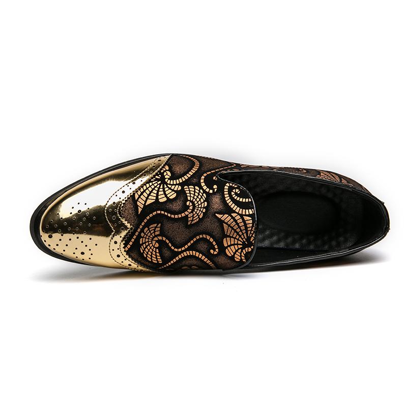 Fashion New Men Dress Leather Shoes For Men Classic Gentleman Wedding Prom Shoes Men Luxury British Gold Blue National Pattern Oxfords