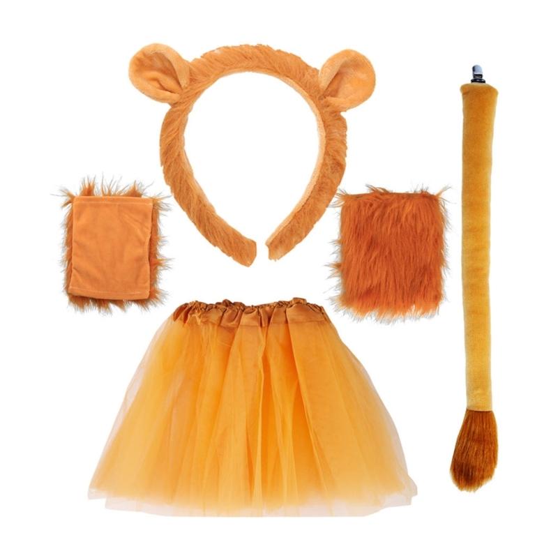 Animal Ears Headband Bowtie Tail Tutu Glove Plush Lion Costume Birthday Party Christmas Halloween Cosplay Costumes Props